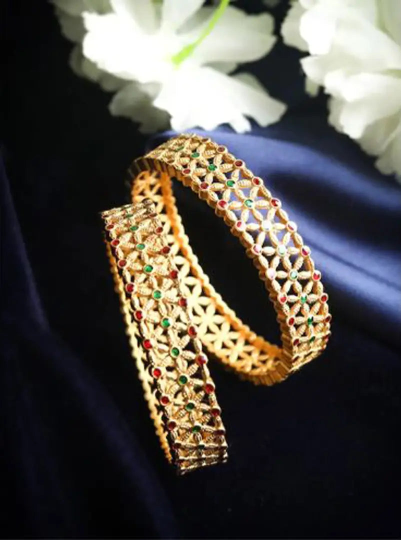 Gold Plated Multi Color Meena Work Kada Bangle Pair Women  Girls